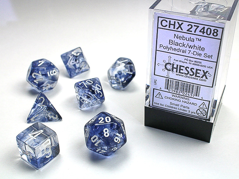[2110000034214] Nebula Polyhedral Black/white 7-Die Set