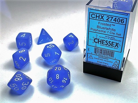 [2110000034207] Frosted Polyhedral Blue/white 7-Die Set