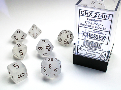 [2110000034177] Frosted Polyhedral Clear/black 7-Die Set