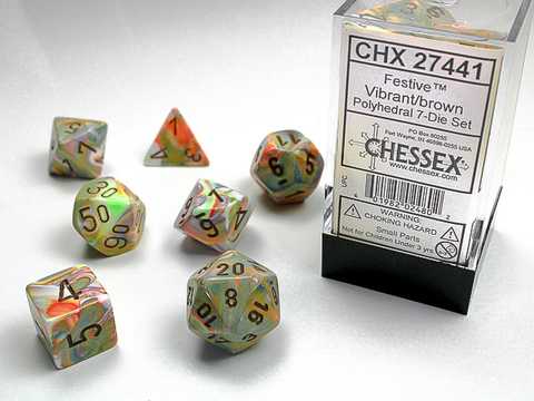 [2110000034283] Festive Polyhedral Vibrant/brown 7-Die Set