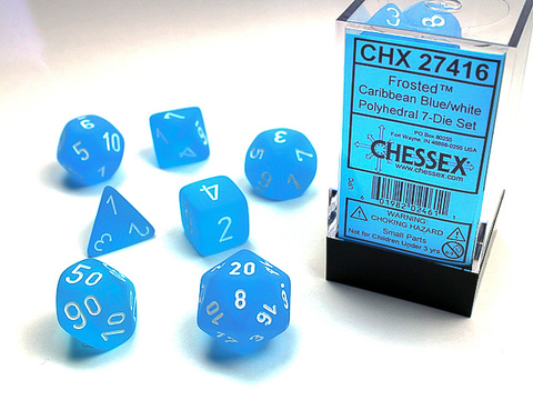 [2110000034238] Frosted Polyhedral Caribbean Blue/white 7-Die Set