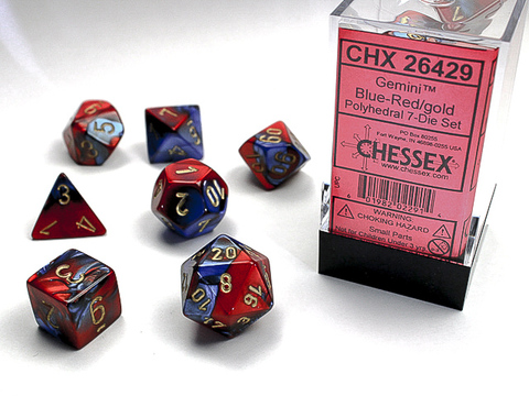 [2110000034948] BLUE-RED W/GOLD GEMINI POLYHEDRAL 7-DIE SETS