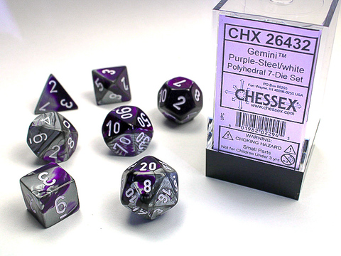 [2110000034962] Gemini Polyhedral Purple-Steel/white 7-Die Set