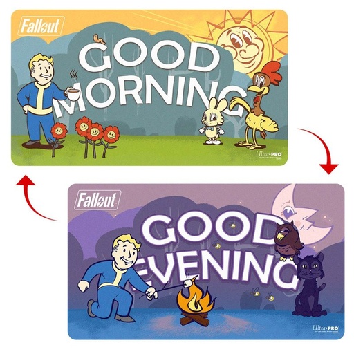 [P0042588] UP - Fallout: Double Sided Playmat: Vault Boy - Good Morning/Good Evening