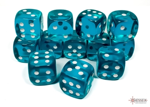 [P0043198] Translucent 16mm d6 Teal/white Dice Block™ (12 dice)