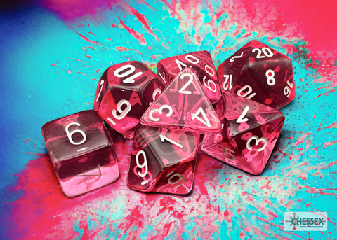 [P0044058] Translucent Polyhedral Pink/white 7-Die Set