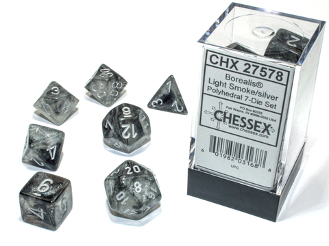 [2110000190118] Borealis Polyhedral Light Smoke/silver Luminary 7-Die Set