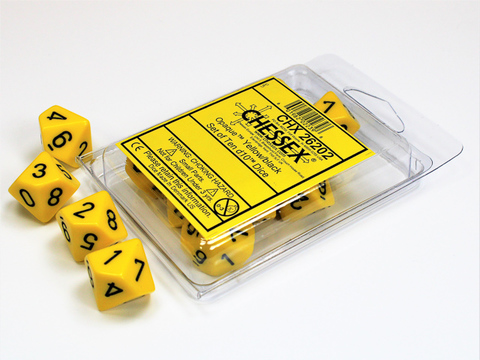[2110000196066] Chessex Opaque Polyhedral Ten d10 Set - Yellow/bla