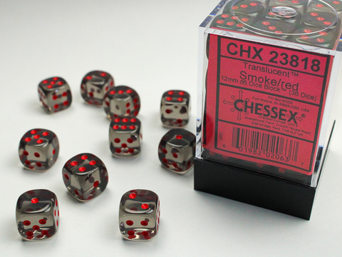 [2110000054786] Translucent 12mm d6 Smoke/red Dice Block (36 dice)
