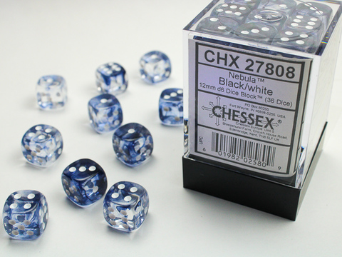 [2110000055080] Nebula 12mm d6 Black/white Dice Block (36 dice)