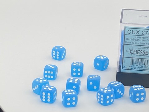 [2110000055110] Frosted 12mm d6 Caribbean Blue/white Dice Block (36 dice)