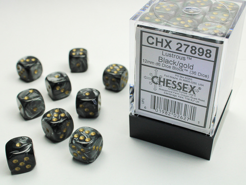 [2110000055264] Velvet 12mm d6 Black/red Dice Block (36 dice)