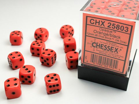 [2110000055622] Opaque 12mm d6 Orange/black Dice Block (36 dice)