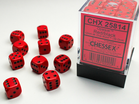 [2110000056124] RED W/BLACK OPAQUE 12 D6 36 DICE